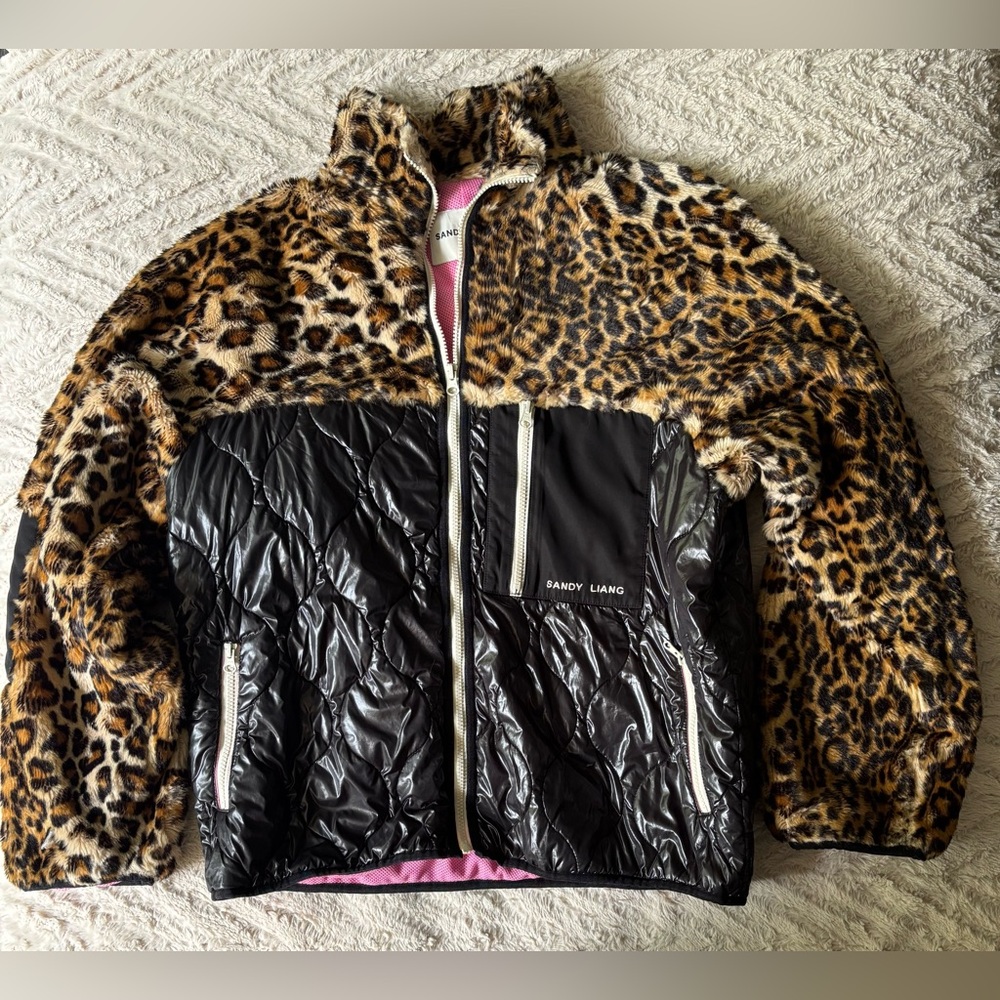 SANDY LIANG Dean Faux-Fur Mixed Leopard Print Fleece Jacket S